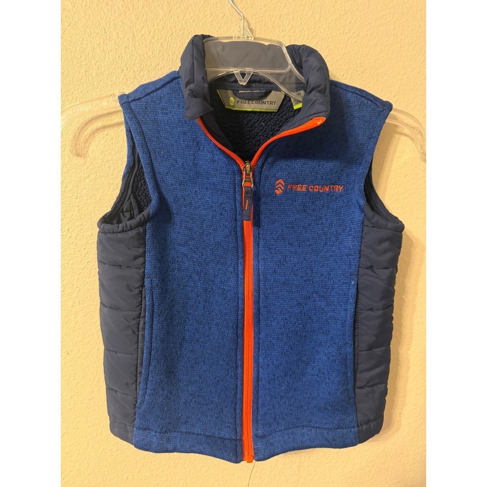 Free Country Kids Blue Fleece Quilted Vest Size XS 5 6 Puffer Full Zip Outerwear